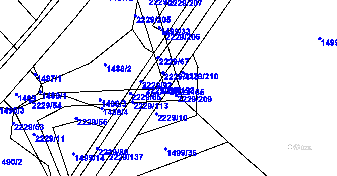 Parcela st. 2229/165 v KÚ Pozlovice, Katastrální mapa
