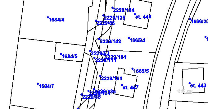 Parcela st. 2229/184 v KÚ Pozlovice, Katastrální mapa