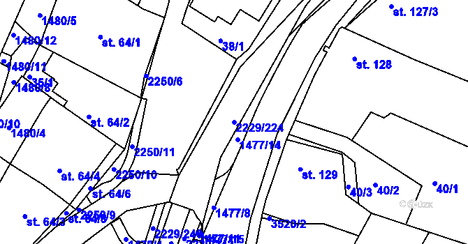 Parcela st. 2229/224 v KÚ Pozlovice, Katastrální mapa