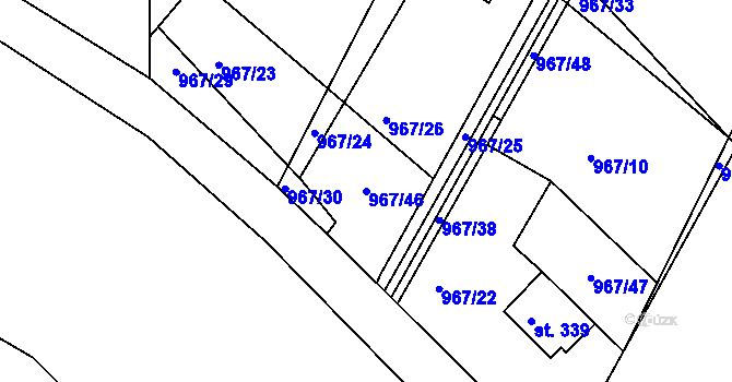 Parcela st. 967/46 v KÚ Pozlovice, Katastrální mapa