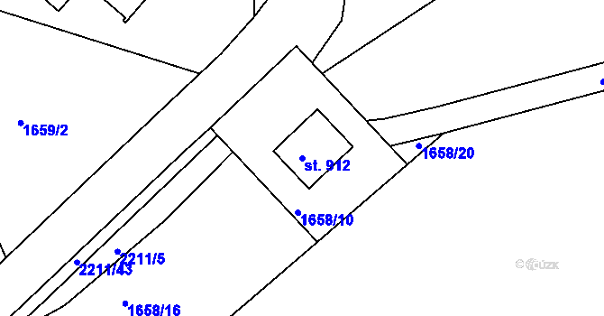 Parcela st. 912 v KÚ Pozlovice, Katastrální mapa