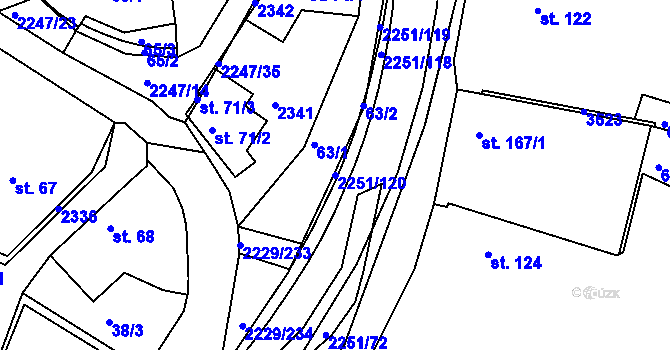 Parcela st. 2251/120 v KÚ Pozlovice, Katastrální mapa