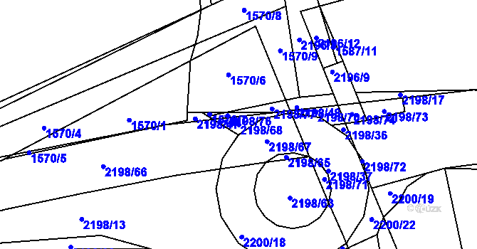 Parcela st. 2198/68 v KÚ Pozlovice, Katastrální mapa