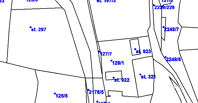 Parcela st. 127/7 v KÚ Pozlovice, Katastrální mapa