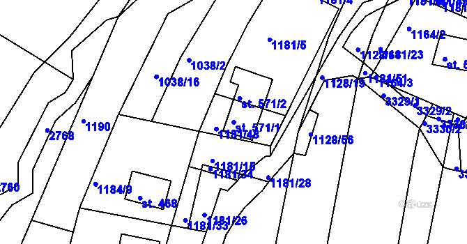 Parcela st. 571/1 v KÚ Pozlovice, Katastrální mapa