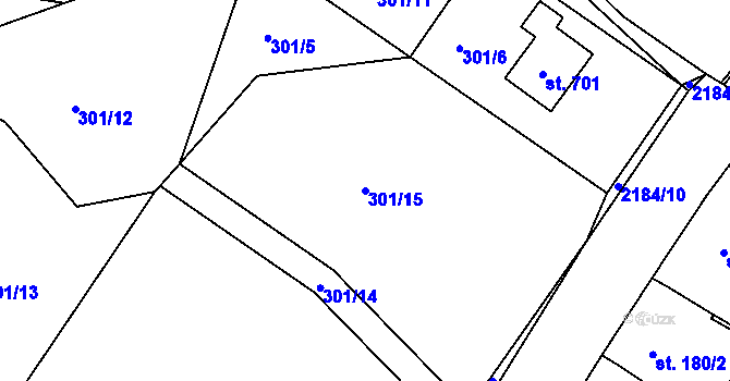 Parcela st. 301/15 v KÚ Pozlovice, Katastrální mapa