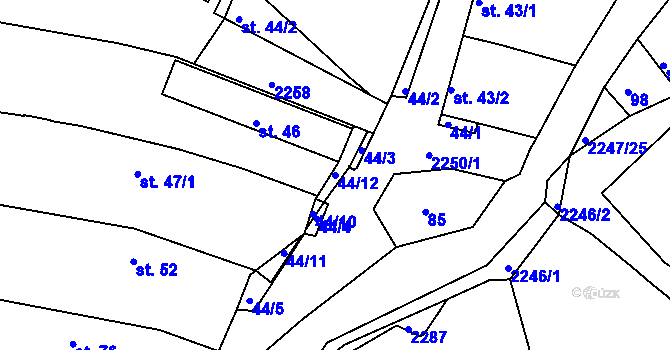 Parcela st. 44/12 v KÚ Pozlovice, Katastrální mapa