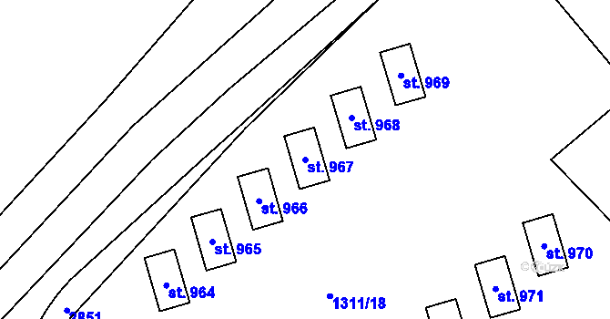 Parcela st. 967 v KÚ Pozlovice, Katastrální mapa