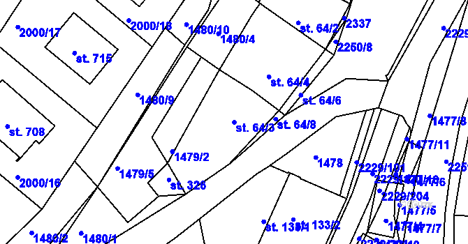 Parcela st. 64/3 v KÚ Pozlovice, Katastrální mapa