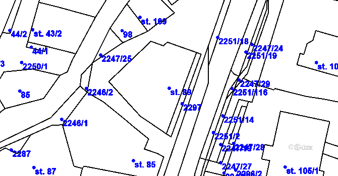 Parcela st. 89 v KÚ Pozlovice, Katastrální mapa