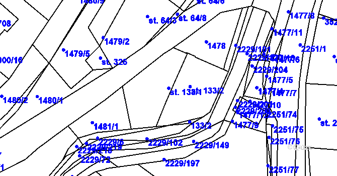 Parcela st. 133/1 v KÚ Pozlovice, Katastrální mapa