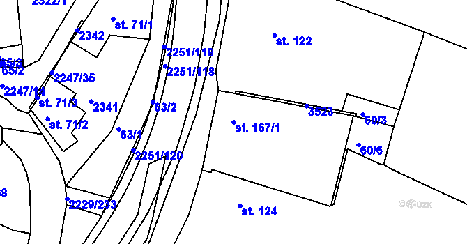 Parcela st. 167/1 v KÚ Pozlovice, Katastrální mapa