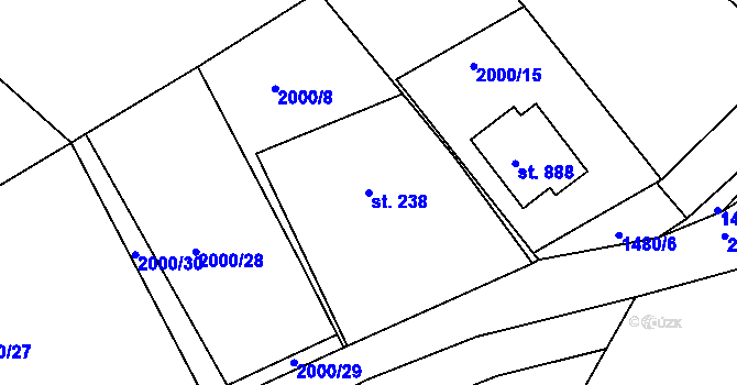 Parcela st. 238 v KÚ Pozlovice, Katastrální mapa