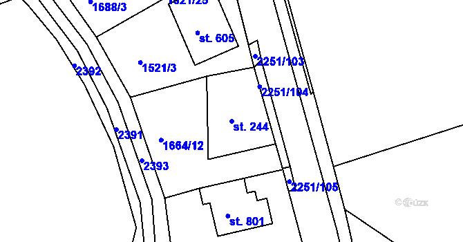 Parcela st. 244 v KÚ Pozlovice, Katastrální mapa