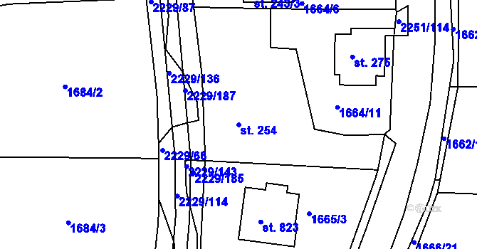 Parcela st. 254 v KÚ Pozlovice, Katastrální mapa