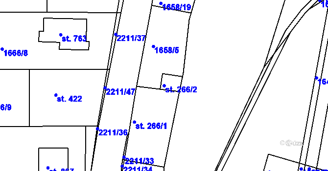 Parcela st. 266/2 v KÚ Pozlovice, Katastrální mapa