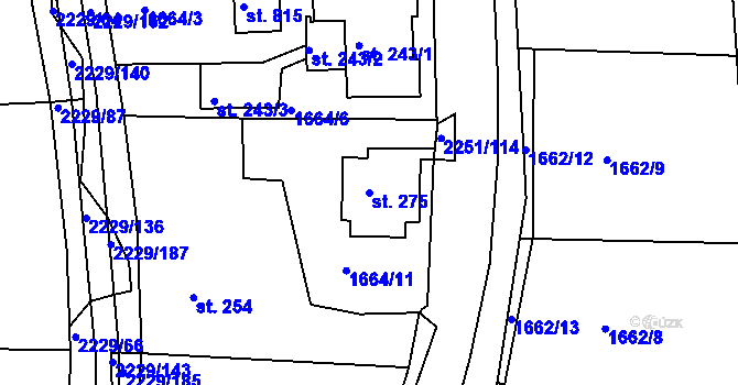 Parcela st. 275 v KÚ Pozlovice, Katastrální mapa