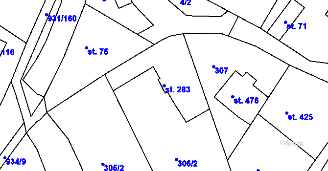 Parcela st. 283 v KÚ Pozlovice, Katastrální mapa