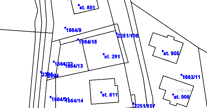 Parcela st. 291 v KÚ Pozlovice, Katastrální mapa