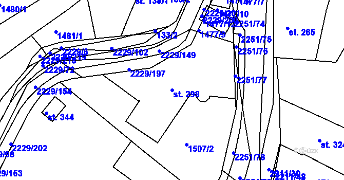 Parcela st. 298 v KÚ Pozlovice, Katastrální mapa