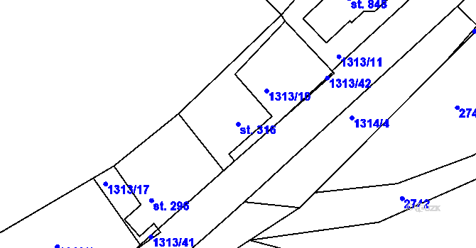 Parcela st. 316 v KÚ Pozlovice, Katastrální mapa