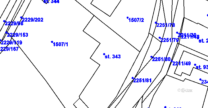 Parcela st. 343 v KÚ Pozlovice, Katastrální mapa