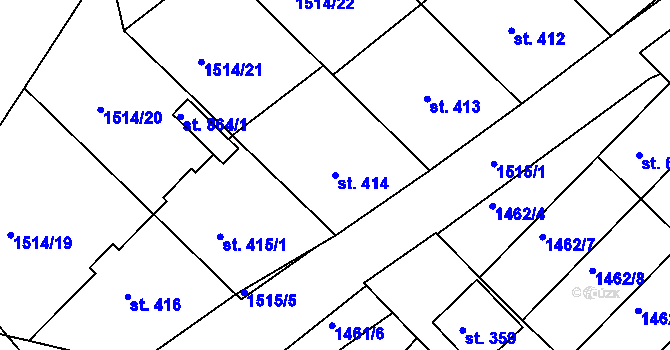 Parcela st. 414 v KÚ Pozlovice, Katastrální mapa