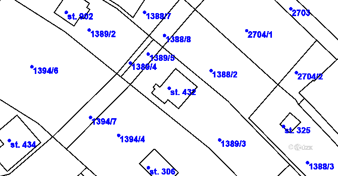 Parcela st. 432 v KÚ Pozlovice, Katastrální mapa