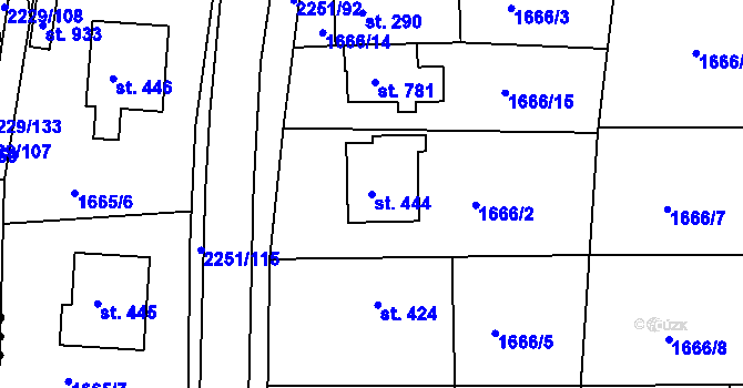 Parcela st. 444 v KÚ Pozlovice, Katastrální mapa