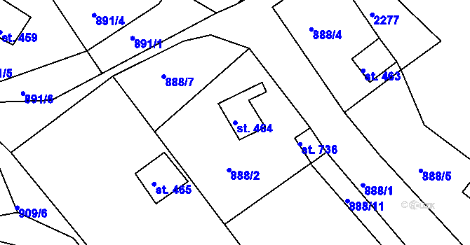Parcela st. 464 v KÚ Pozlovice, Katastrální mapa