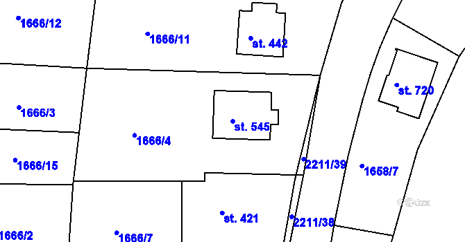 Parcela st. 545 v KÚ Pozlovice, Katastrální mapa
