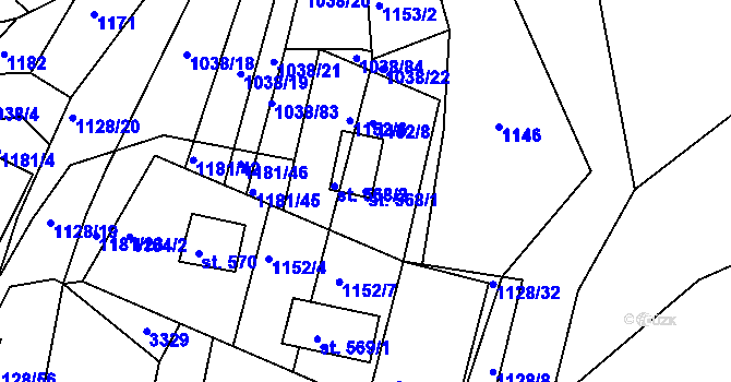 Parcela st. 568/1 v KÚ Pozlovice, Katastrální mapa