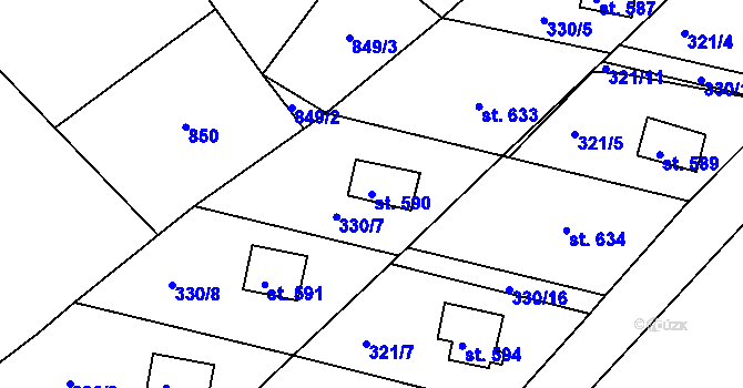 Parcela st. 590 v KÚ Pozlovice, Katastrální mapa
