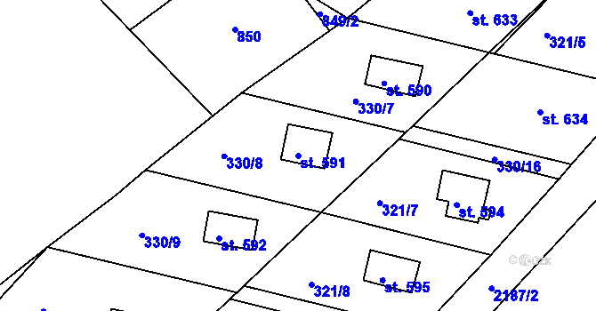 Parcela st. 591 v KÚ Pozlovice, Katastrální mapa