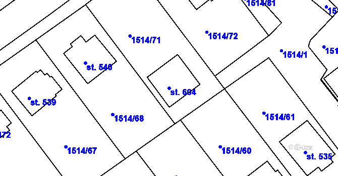Parcela st. 604 v KÚ Pozlovice, Katastrální mapa