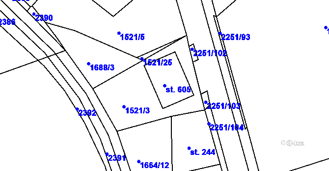 Parcela st. 605 v KÚ Pozlovice, Katastrální mapa
