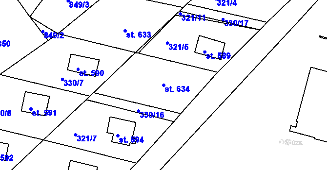 Parcela st. 634 v KÚ Pozlovice, Katastrální mapa