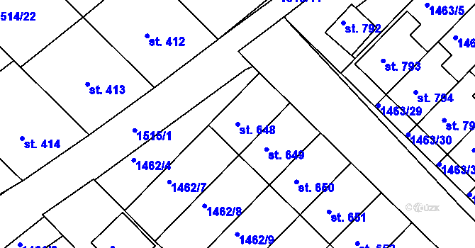 Parcela st. 648 v KÚ Pozlovice, Katastrální mapa
