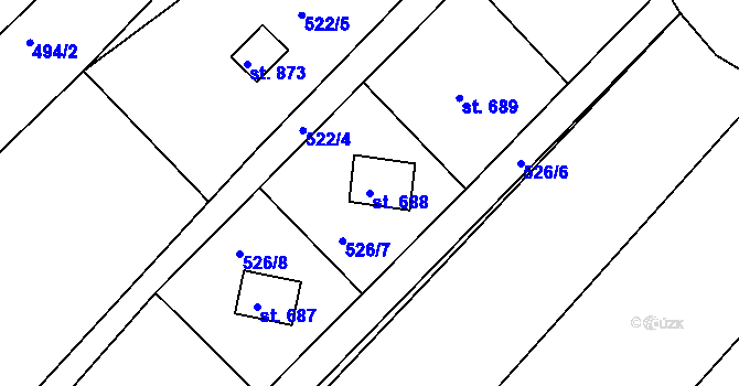 Parcela st. 688 v KÚ Pozlovice, Katastrální mapa