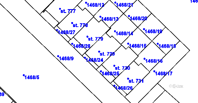 Parcela st. 729 v KÚ Pozlovice, Katastrální mapa