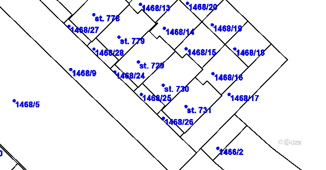 Parcela st. 730 v KÚ Pozlovice, Katastrální mapa