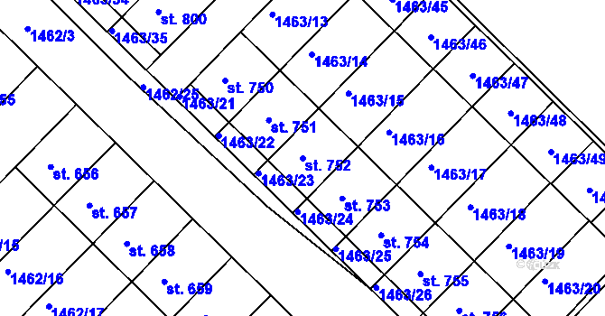 Parcela st. 752 v KÚ Pozlovice, Katastrální mapa