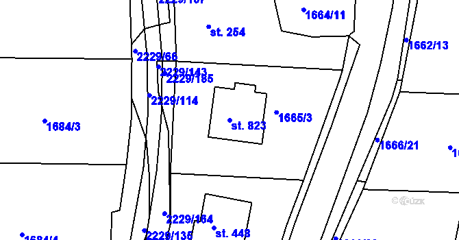 Parcela st. 823 v KÚ Pozlovice, Katastrální mapa