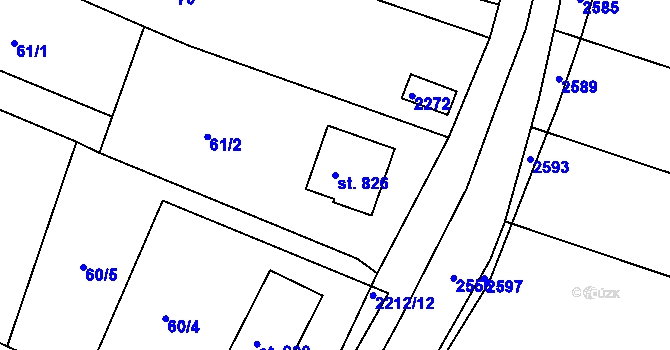 Parcela st. 826 v KÚ Pozlovice, Katastrální mapa