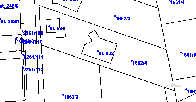 Parcela st. 832 v KÚ Pozlovice, Katastrální mapa