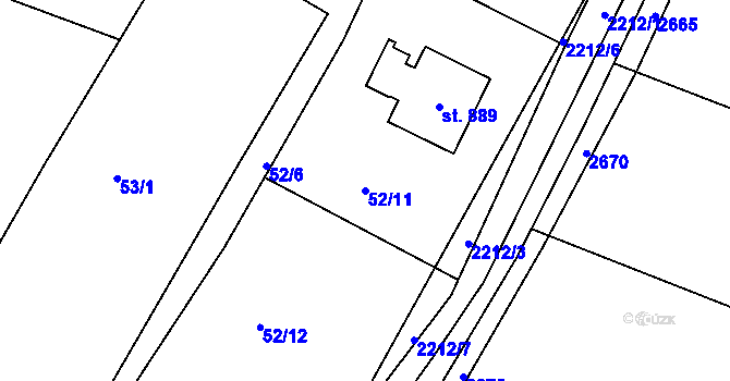 Parcela st. 52/11 v KÚ Pozlovice, Katastrální mapa