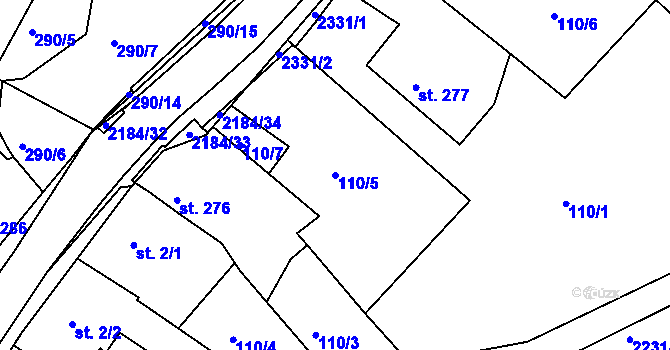 Parcela st. 110/5 v KÚ Pozlovice, Katastrální mapa