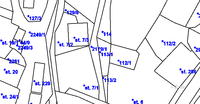 Parcela st. 113/1 v KÚ Pozlovice, Katastrální mapa
