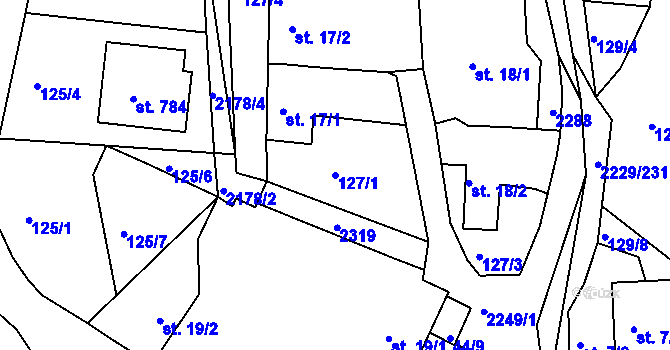 Parcela st. 127/1 v KÚ Pozlovice, Katastrální mapa