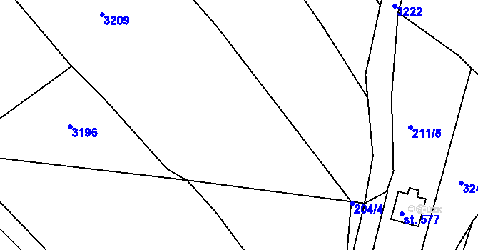 Parcela st. 202/4 v KÚ Pozlovice, Katastrální mapa